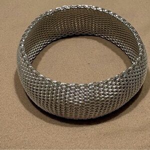 Silver Woven Mesh Bangle Bracelet - Women's Fashion Bracelet.